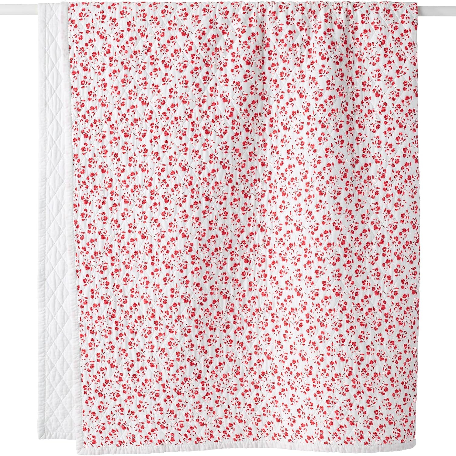 image:imageLands End Embroidered Diamond Double Voile Quilt Twin Antique NavyIvoryCoral Red Blooms