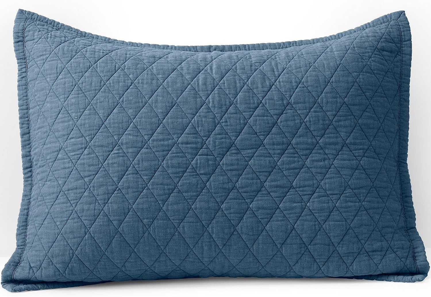 image:imageLands End Embroidered Diamond Double Voile Sham Standard Antique NavyBering Sea Blue