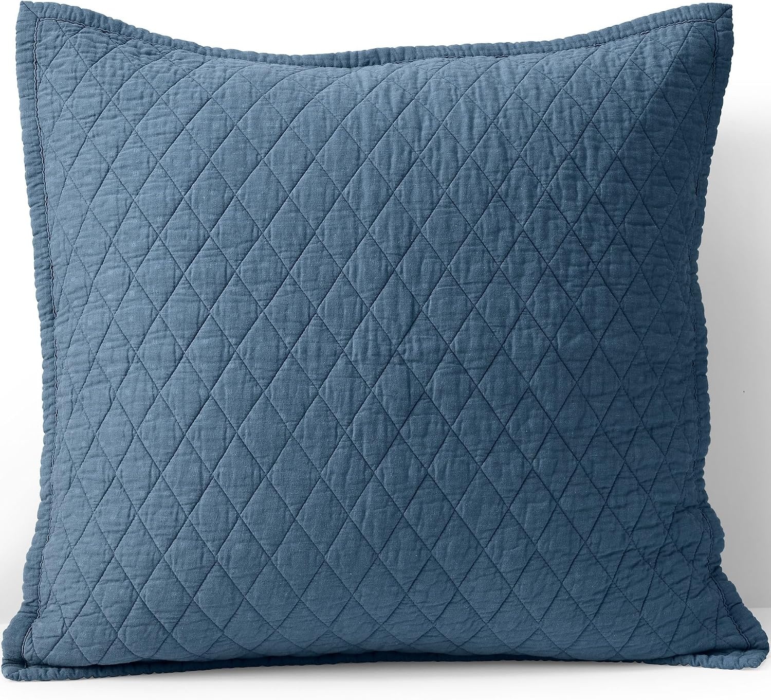 image:imageLands End Embroidered Diamond Double Voile Sham Standard Antique NavyBering Sea Blue