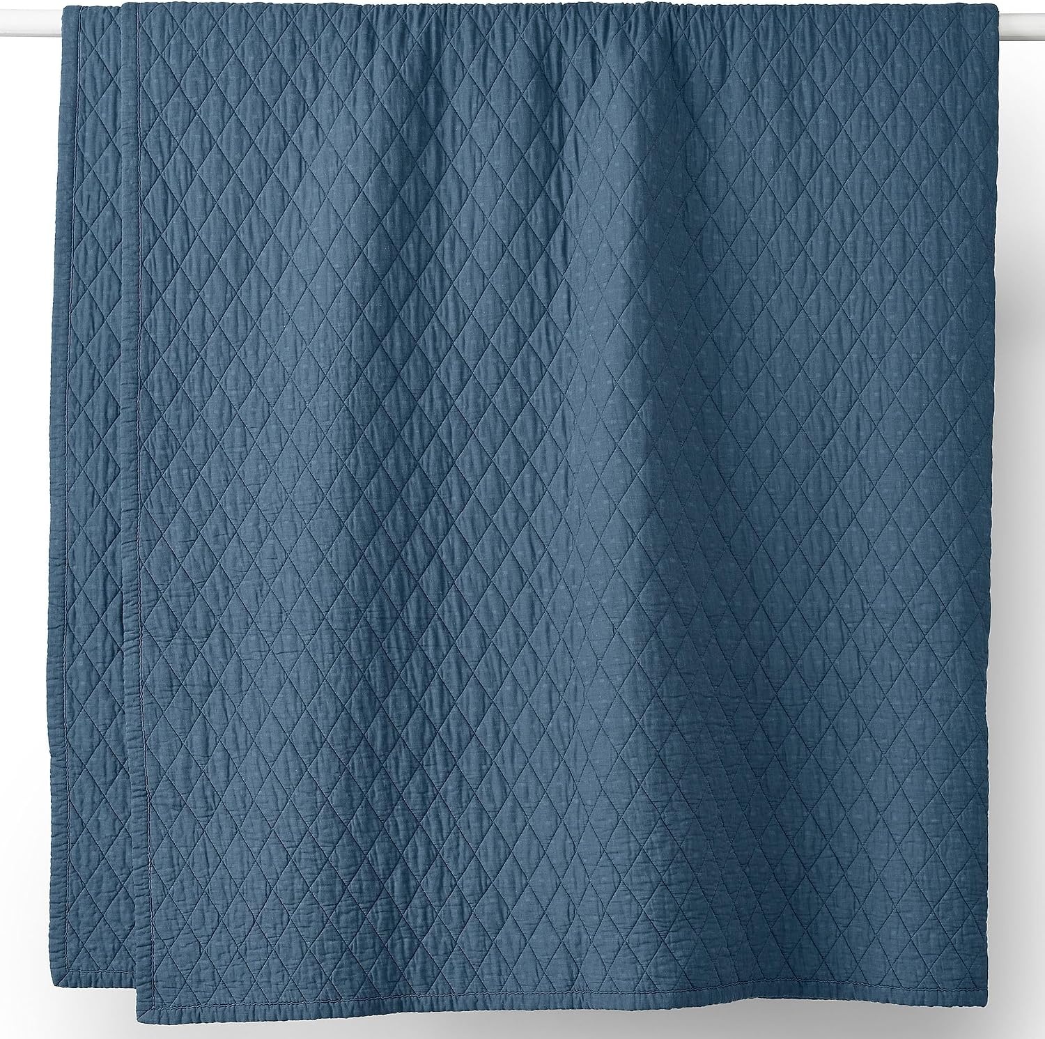 image:imageLands End Embroidered Diamond Double Voile Sham Standard Antique NavyBering Sea Blue