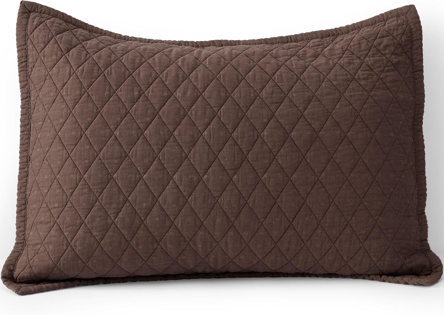 image:imageLands End Embroidered Diamond Double Voile Sham Standard Antique NavyDark Walnut Brown