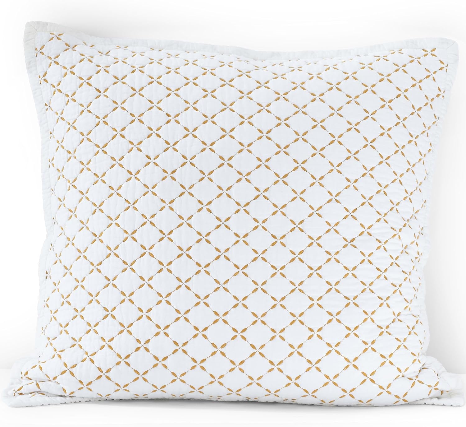 image:imageLands End Embroidered Diamond Double Voile Sham Standard Antique NavyDijon Gold