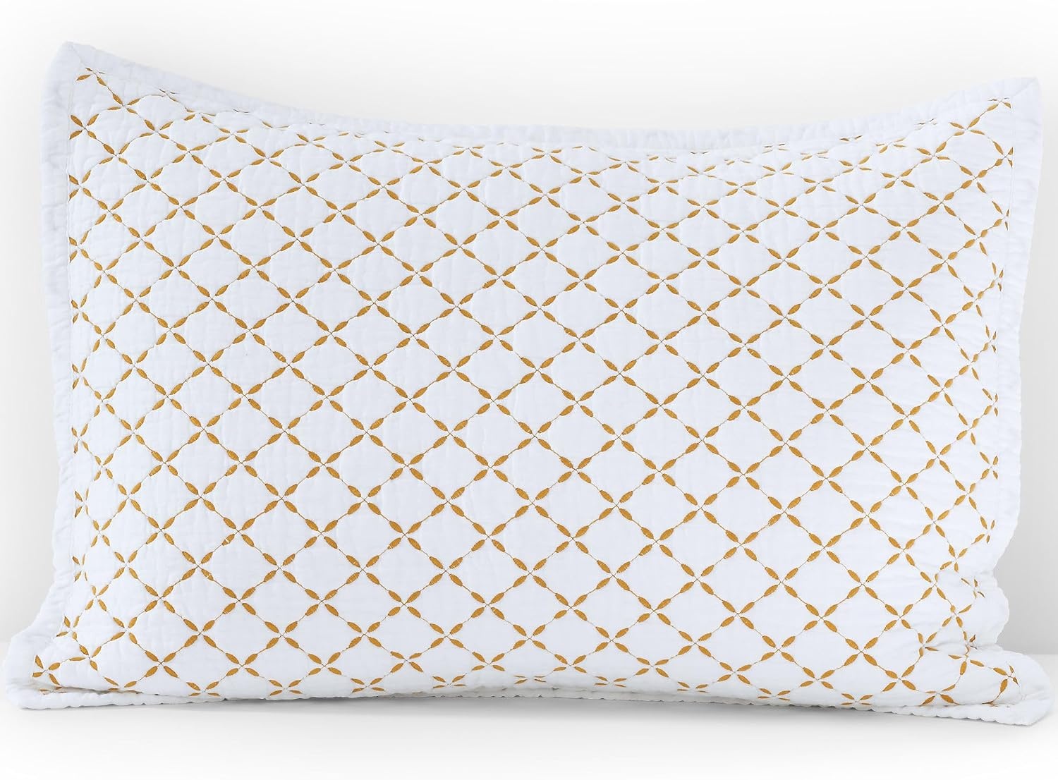 image:imageLands End Embroidered Diamond Double Voile Sham Standard Antique NavyDijon Gold