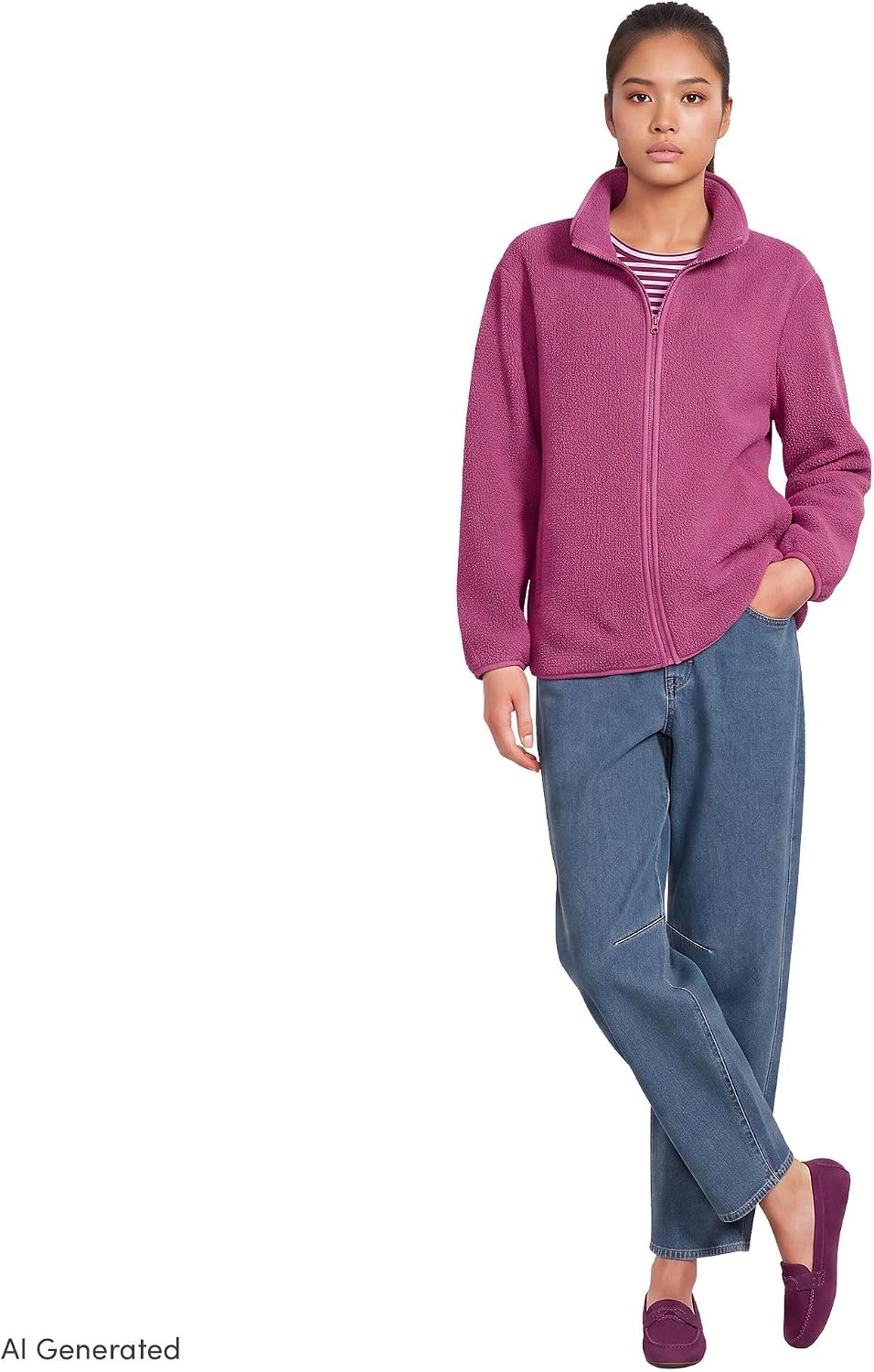 image:imageLands End Womens Cozy Sherpa Full Zip Fleece JacketLight Raspberry