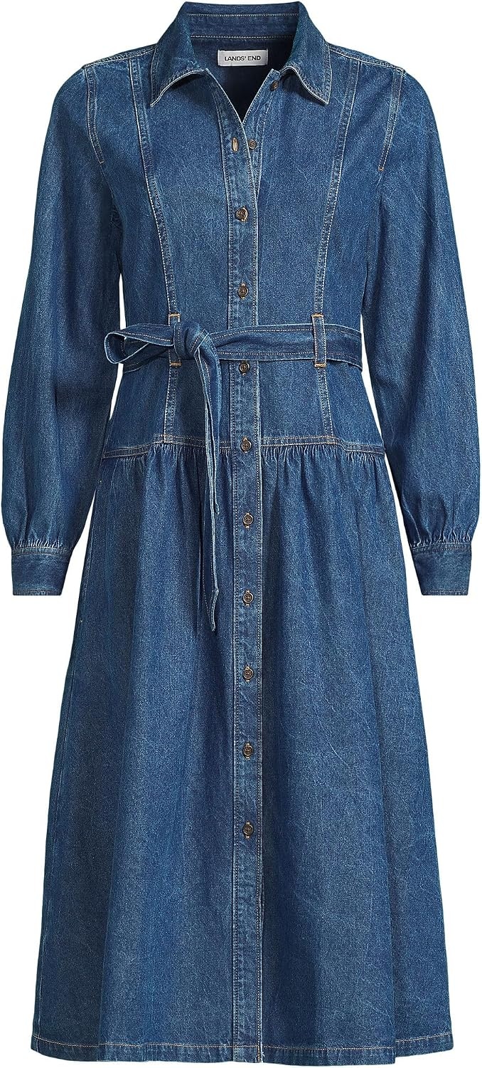 image:imageWomens Soft Denim Midi Shirt DressIndigo Medium Wash
