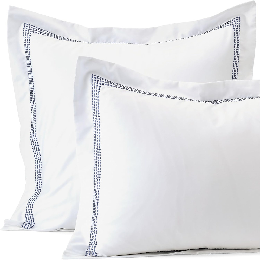 image:image400 Thread Count Premium Supima Cotton No Iron Sateen Embroidered Pillow Sham Std Dusk Indigo Sky DotsDusk Indigo Sky Dots