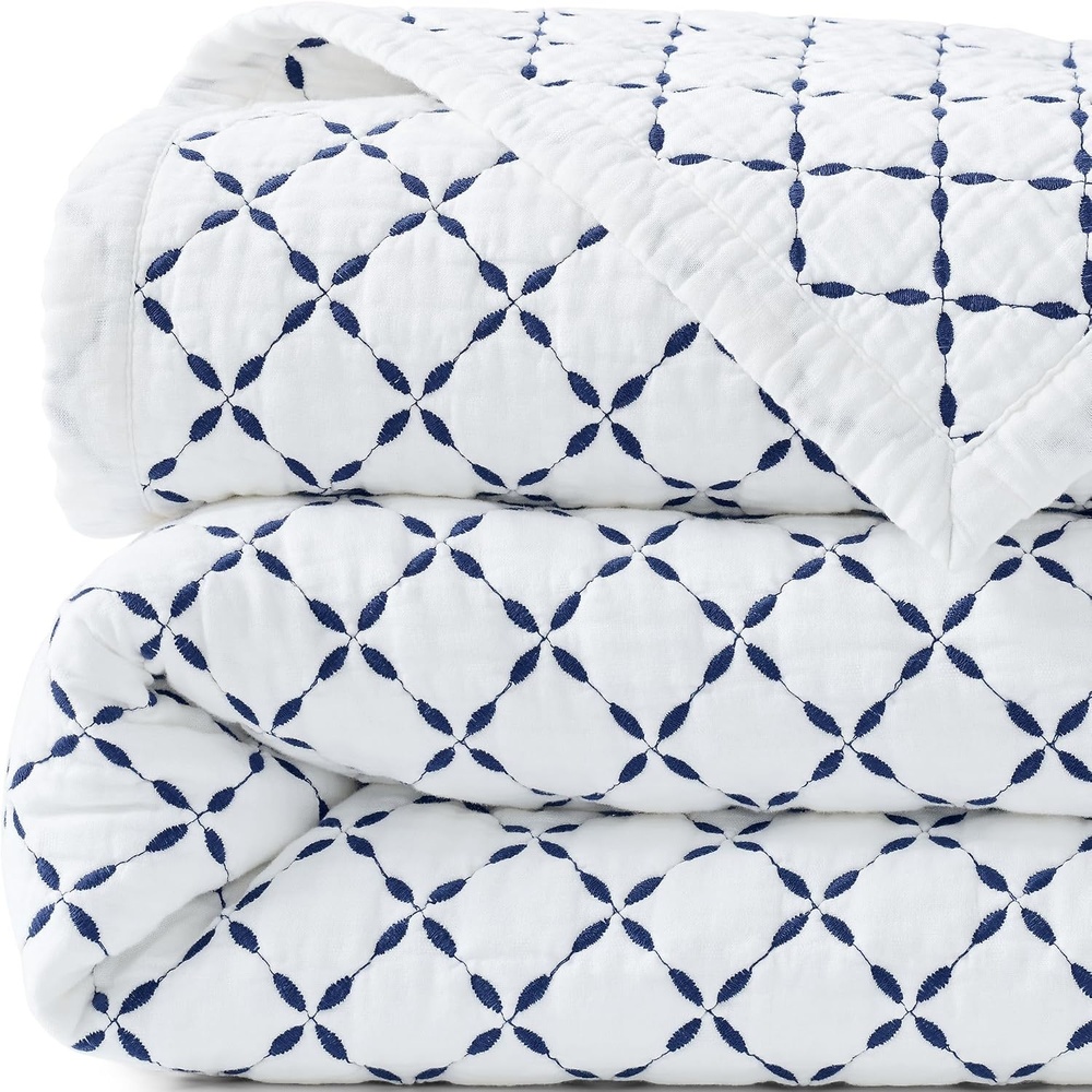 image:imageLands End Embroidered Diamond Double Voile Quilt Twin Antique NavyAntique Navy
