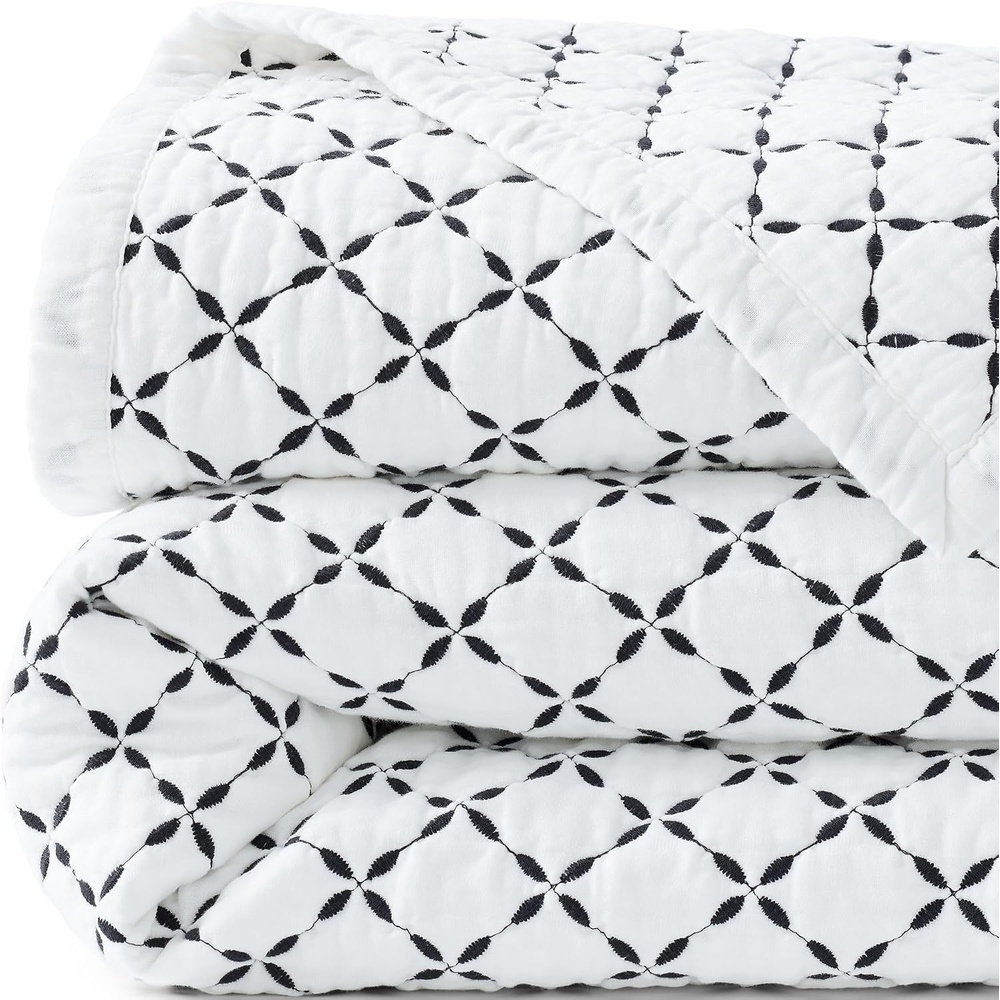image:imageLands End Embroidered Diamond Double Voile Quilt Twin Antique NavyBlack Slate