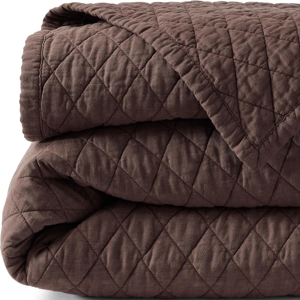 image:imageLands End Embroidered Diamond Double Voile Quilt Twin Antique NavyDark Walnut Brown