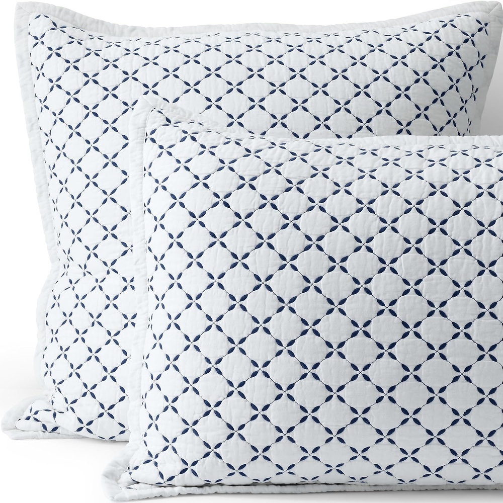 image:imageLands End Embroidered Diamond Double Voile Sham Standard Antique NavyAntique Navy