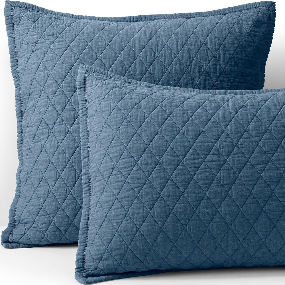 image:imageLands End Embroidered Diamond Double Voile Sham Standard Antique NavyBering Sea Blue