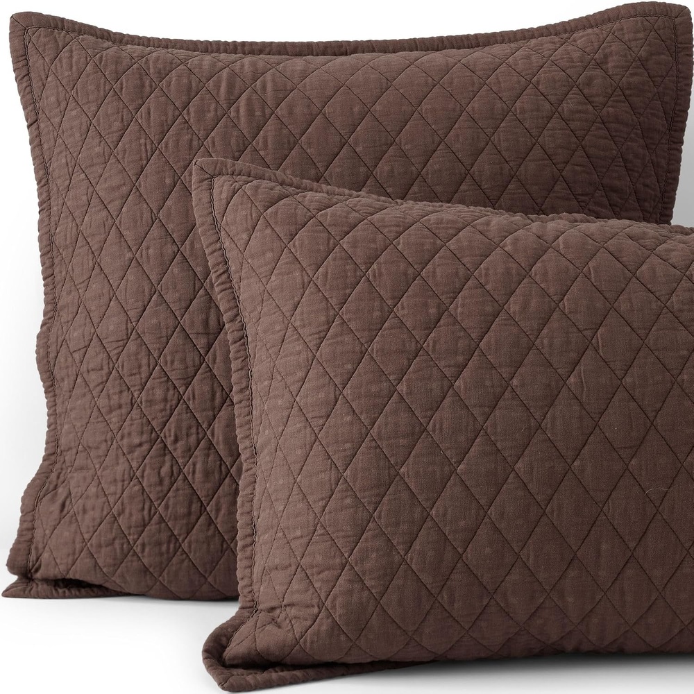 image:imageLands End Embroidered Diamond Double Voile Sham Standard Antique NavyDark Walnut Brown