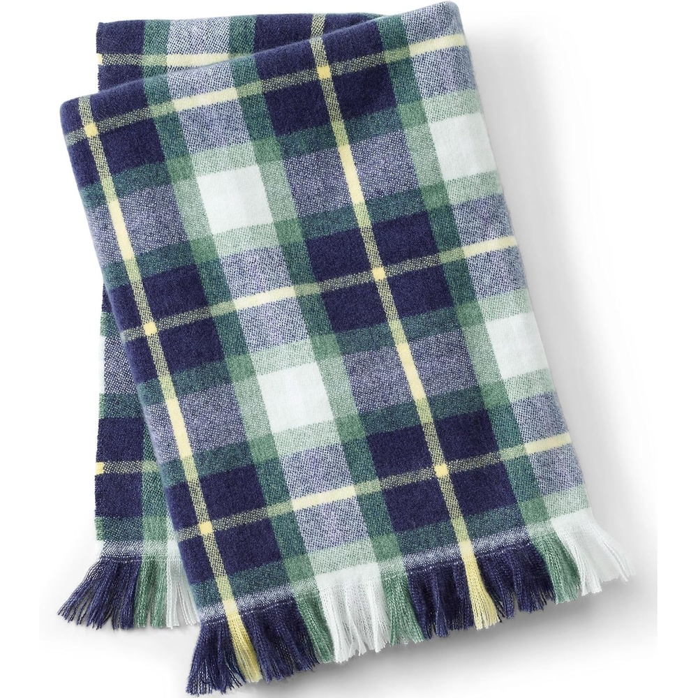 image:imageLands End Luxe CashTouch Throw Blanket Regular No Sz Persian Mauve StripeWashed Evergreen Plaid