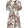 Lands’ End Women’s Linen Above the Knee Puff Sleeve Dress(Vanilla/Bark Etched Leaves)