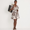 Lands’ End Women’s Linen Above the Knee Puff Sleeve Dress(Vanilla/Bark Etched Leaves)