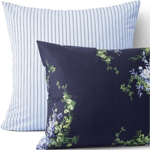 700 Thread Count Sateen Cotton No Iron Bed Pillow Sham Standard Radiant Navy Dot Blooms(Radiant Navy Dot Blooms)