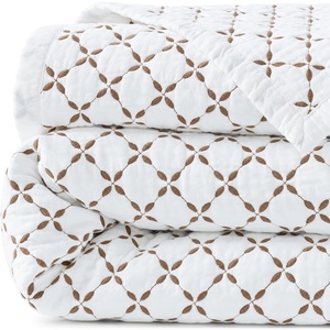 Lands’ End Embroidered Diamond Double Voile Quilt Twin Antique Navy(Dark Jute Brown)