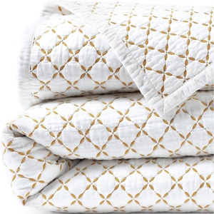 Lands’ End Embroidered Diamond Double Voile Quilt Twin Antique Navy(Dijon Gold)