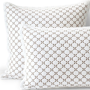 Lands’ End Embroidered Diamond Double Voile Sham Standard Antique Navy(Dark Jute Brown)