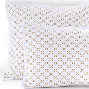 Lands’ End Embroidered Diamond Double Voile Sham Standard Antique Navy(Dijon Gold)