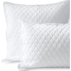 Lands’ End Embroidered Diamond Double Voile Sham Standard Antique Navy(White)