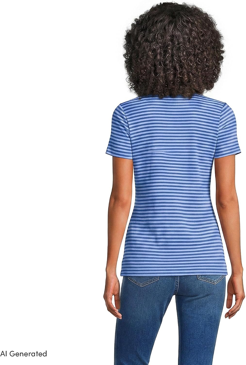image:imageLands End Womens Cotton Rib Knit TShirtMuted CobaltSky Stripe