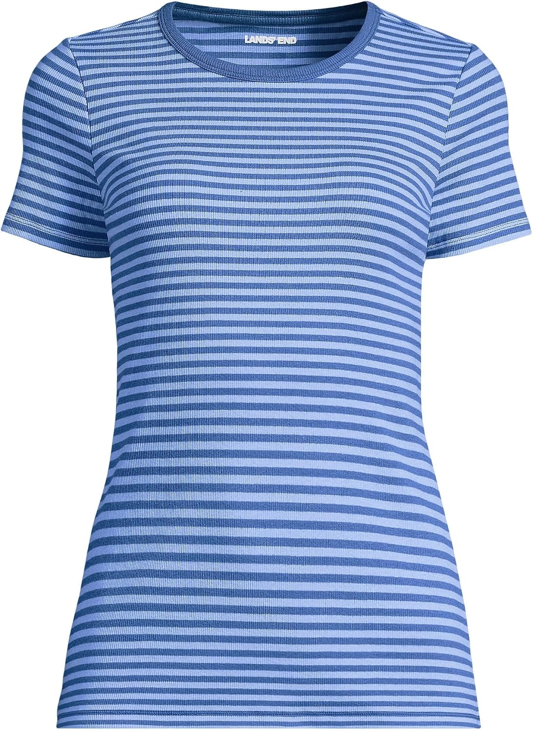 image:imageLands End Womens Cotton Rib Knit TShirtMuted CobaltSky Stripe