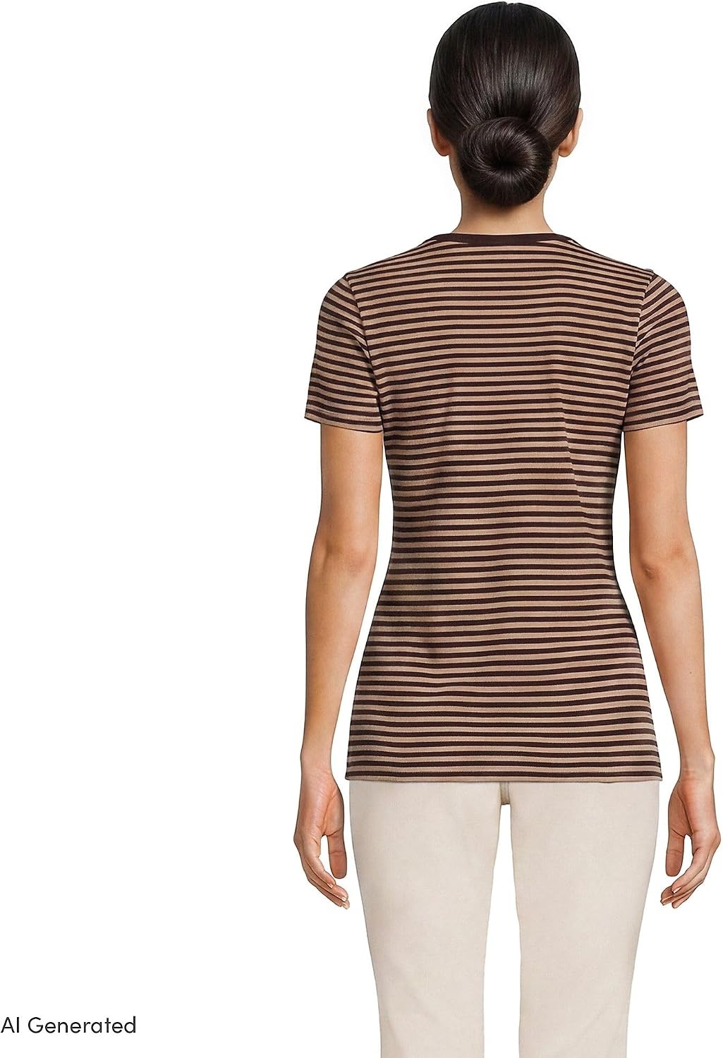 image:imageLands End Womens Cotton Rib Knit TShirtRich CoffeeHeather Stripe
