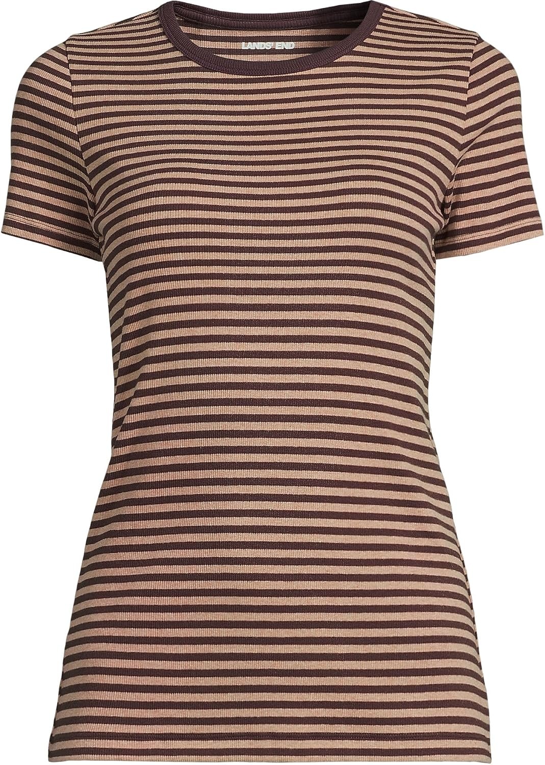 image:imageLands End Womens Cotton Rib Knit TShirtRich CoffeeHeather Stripe