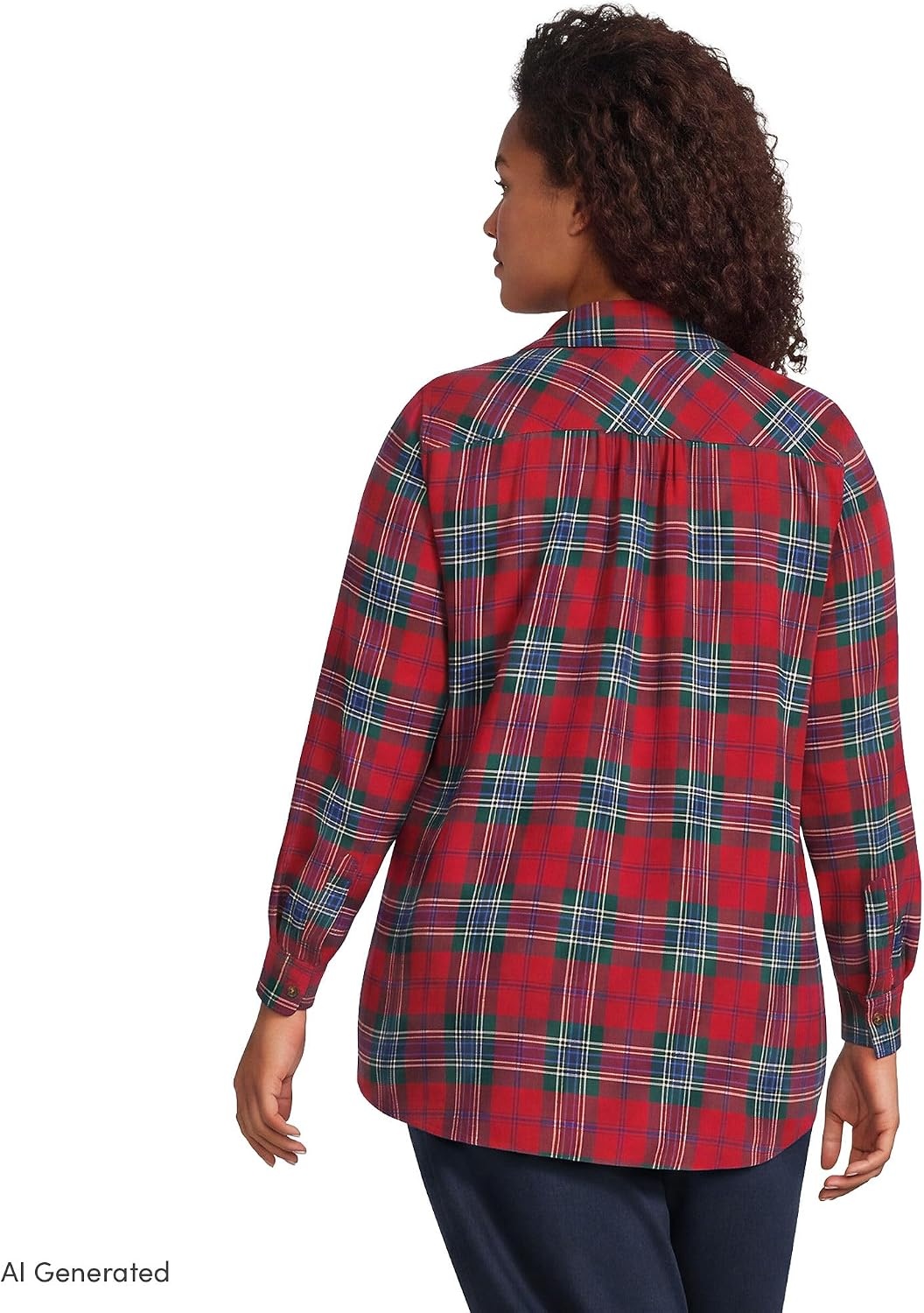 image:imageLands End Womens Flannel Boyfriend Fit Long Sleeve ShirtCompass RedPine Plaid