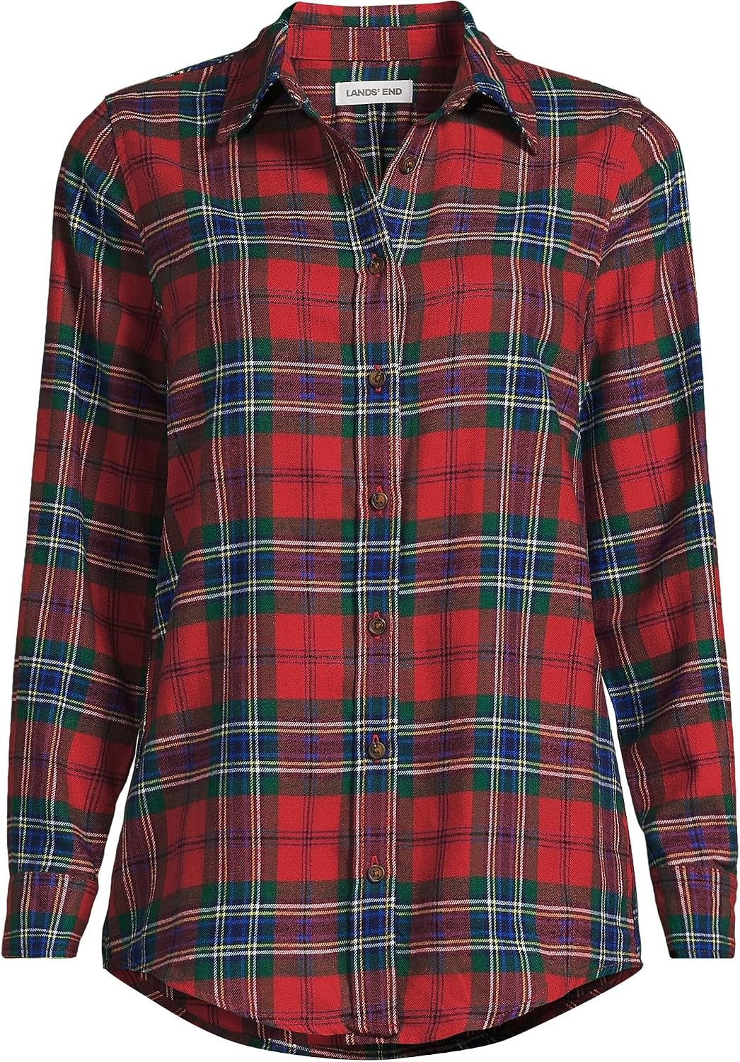 image:imageLands End Womens Flannel Boyfriend Fit Long Sleeve ShirtCompass RedPine Plaid