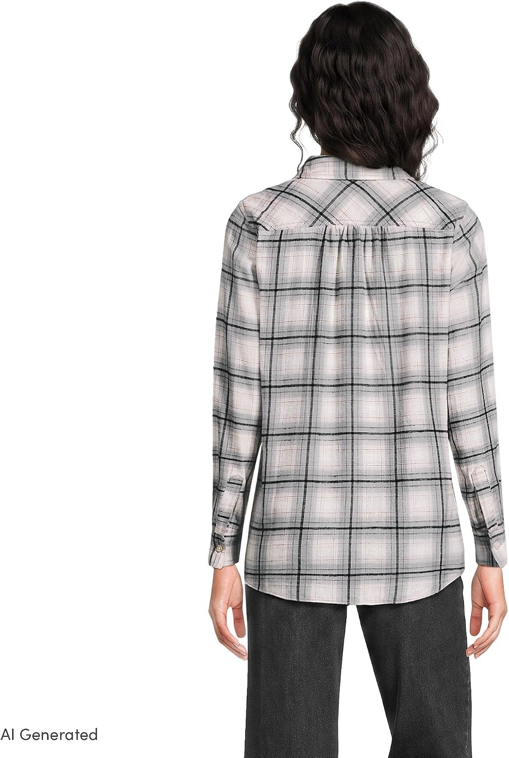 image:imageLands End Womens Flannel Boyfriend Fit Long Sleeve ShirtGray HeatherBlack Plaid