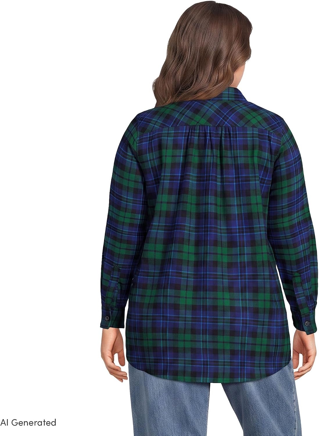 image:imageLands End Womens Flannel Boyfriend Fit Long Sleeve ShirtLiberty BluePine Blackwatch