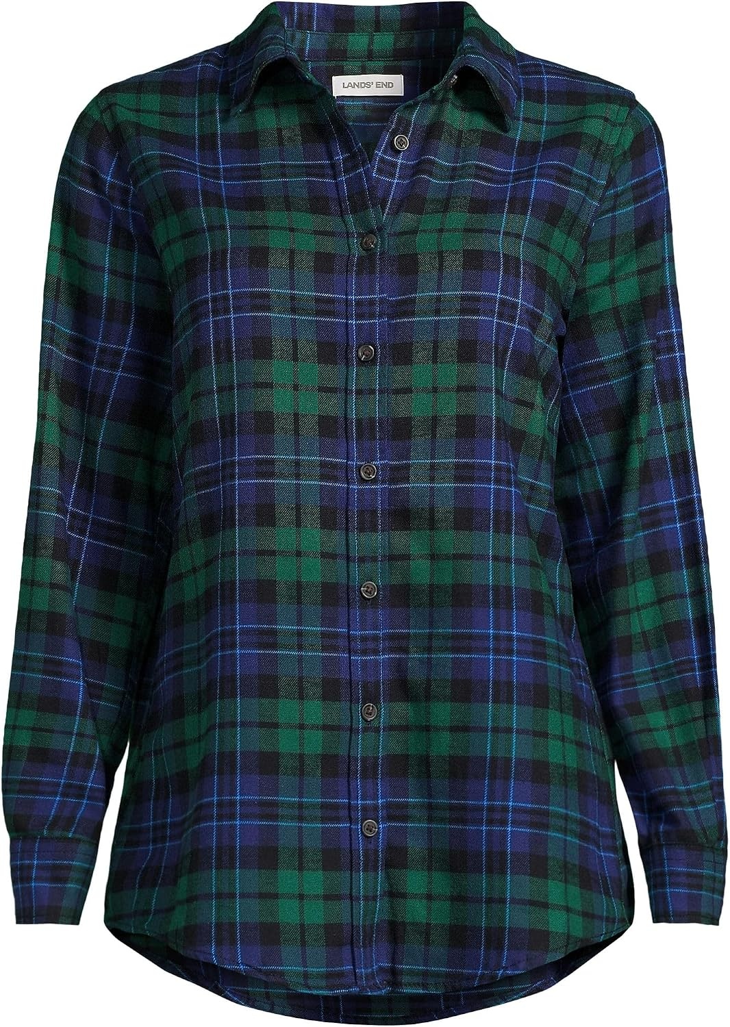 image:imageLands End Womens Flannel Boyfriend Fit Long Sleeve ShirtLiberty BluePine Blackwatch