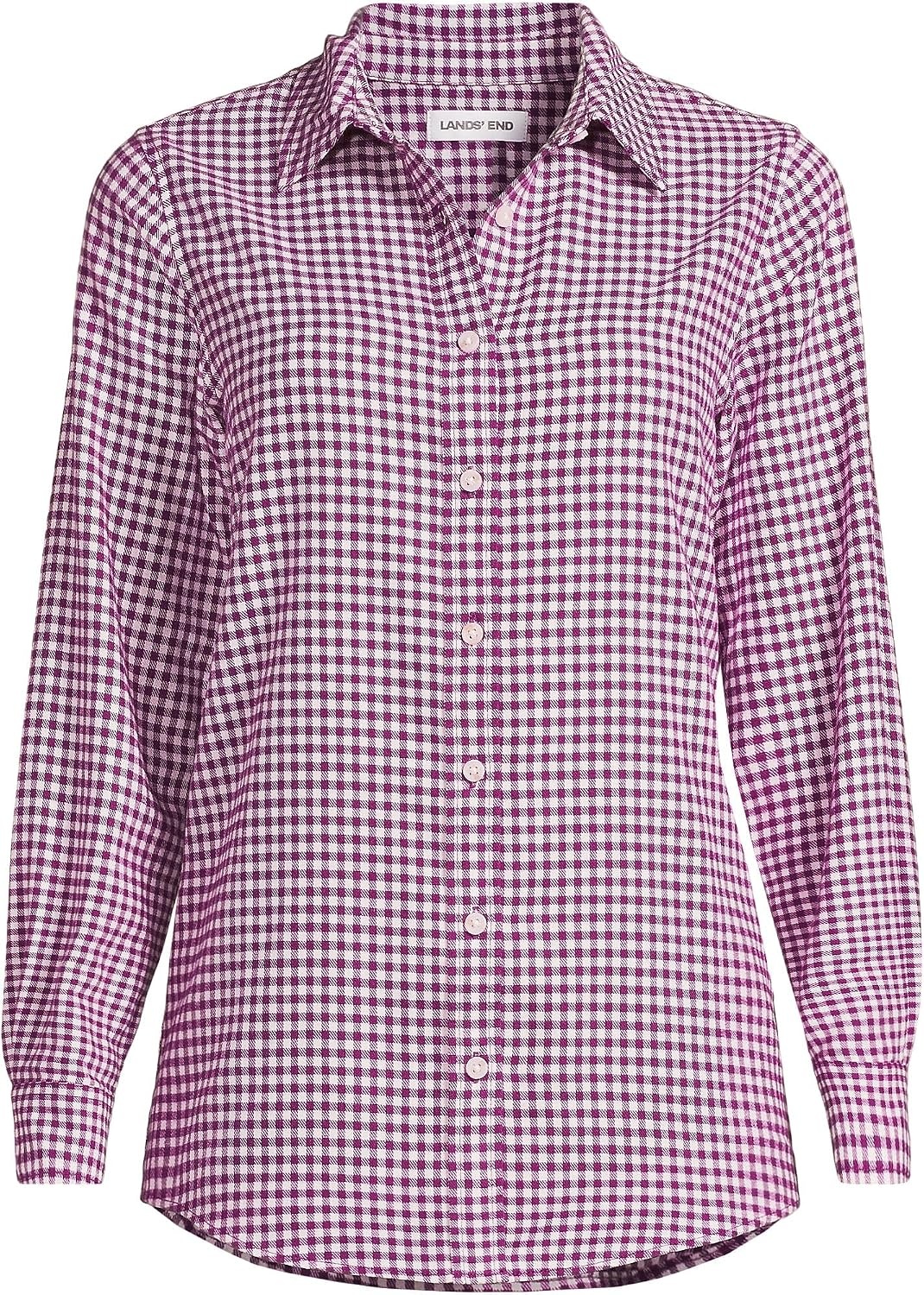 image:imageLands End Womens Flannel Boyfriend Fit Long Sleeve ShirtRadicchioIvory Check