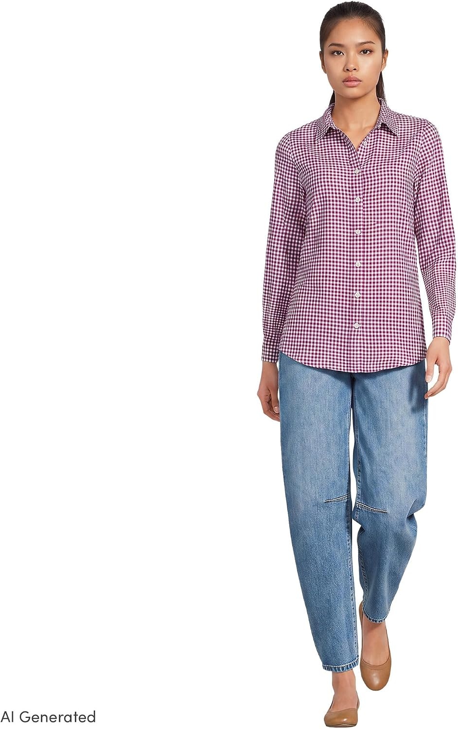 image:imageLands End Womens Flannel Boyfriend Fit Long Sleeve ShirtRadicchioIvory Check