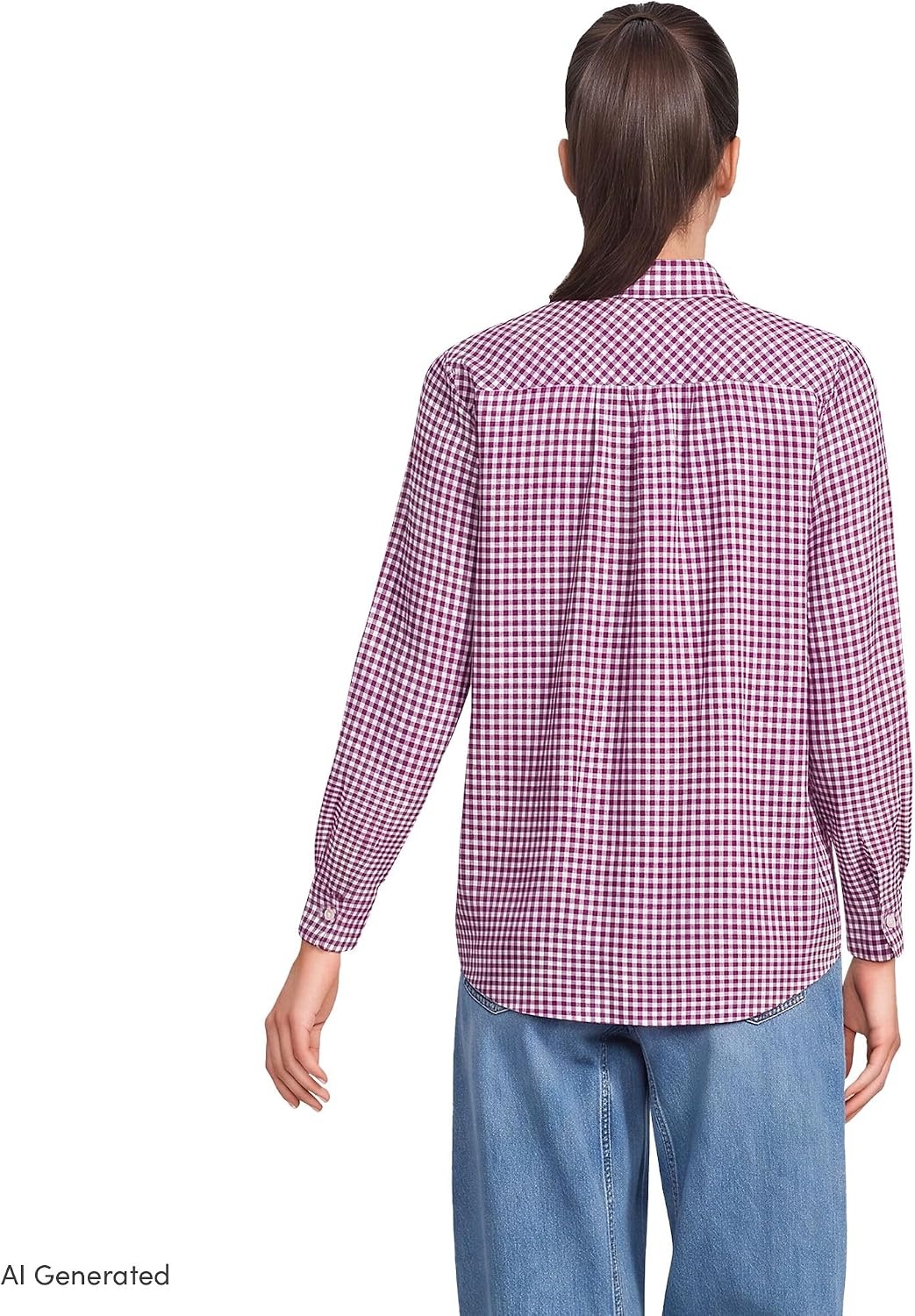 image:imageLands End Womens Flannel Boyfriend Fit Long Sleeve ShirtRadicchioIvory Check