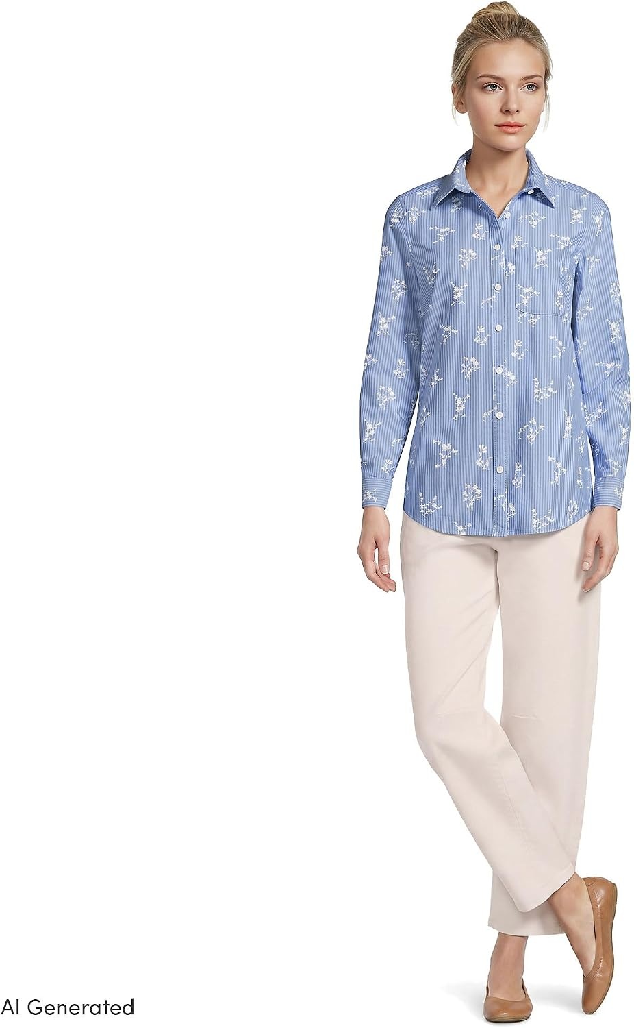 image:imageWomens Oxford ShirtIvory FloralCobalt Stripe