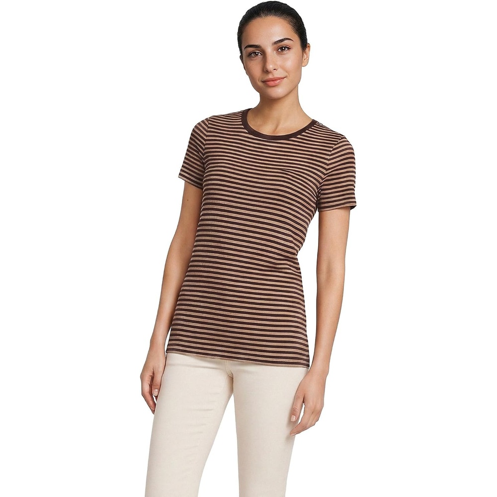 image:imageLands End Womens Cotton Rib Knit TShirtRich CoffeeHeather Stripe