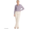 Lands’ End Women’s Flannel Boyfriend Fit Long Sleeve Shirt(Blushed Lilac/Olive Plaid)