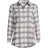 Lands’ End Women’s Flannel Boyfriend Fit Long Sleeve Shirt(Gray Heather/Black Plaid)