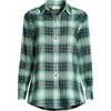 Lands’ End Women’s Flannel Boyfriend Fit Long Sleeve Shirt(Ivory/Mineral Aqua/Pine Plaid)