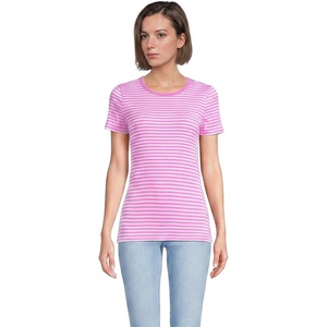 Lands’ End Women’s Cotton Rib Knit T-Shirt(Aster Pink/Orchid Stripe)