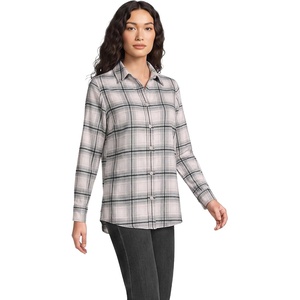Lands’ End Women’s Flannel Boyfriend Fit Long Sleeve Shirt(Gray Heather/Black Plaid)
