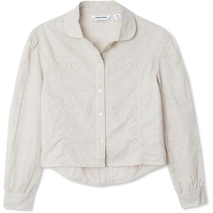Girls Long Sleeve Woven Hearts Top(Hearts/Sand Khaki)