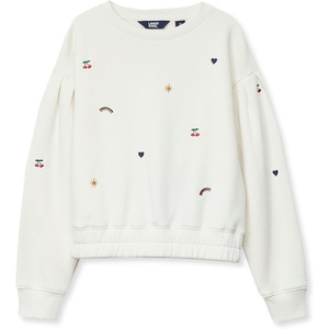 Lands’ End Girls Crew Neck Embroidered Sweatshirt(Cute Icons/Egret)