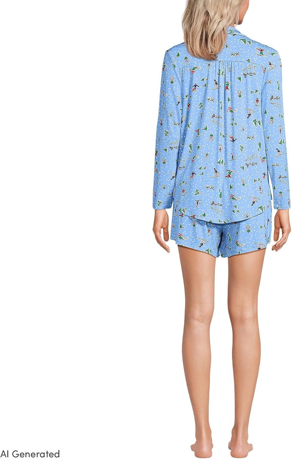 image:imageWomens Cooling 3 Piece Pajama Set Long Sleeve Top Cami and ShortsClear Blue Sky Skiers