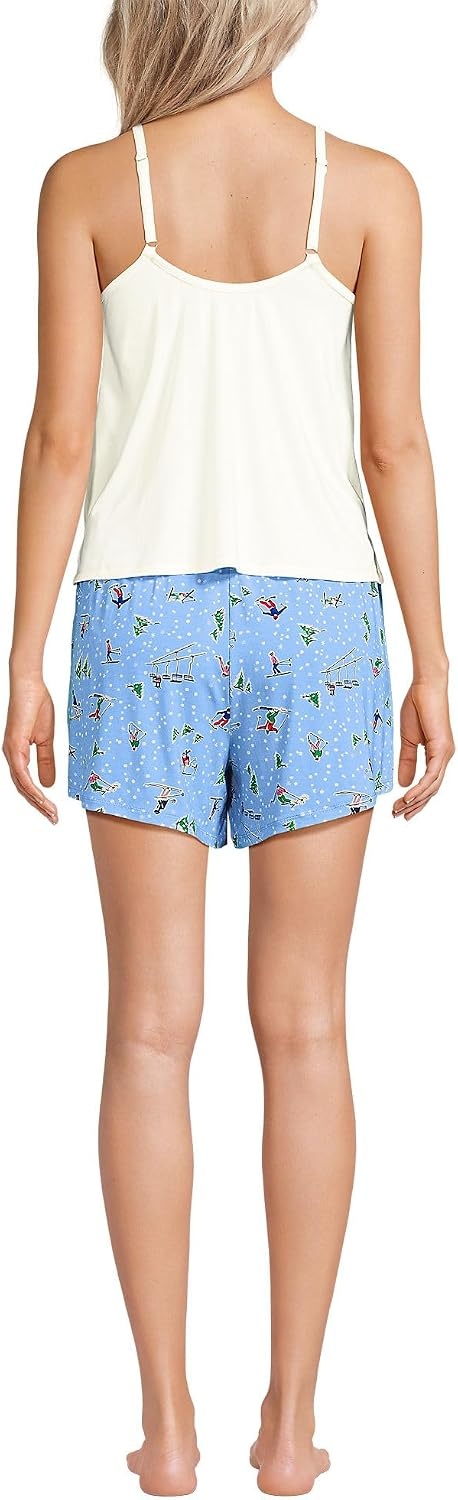 image:imageWomens Cooling 3 Piece Pajama Set Long Sleeve Top Cami and ShortsClear Blue Sky Skiers
