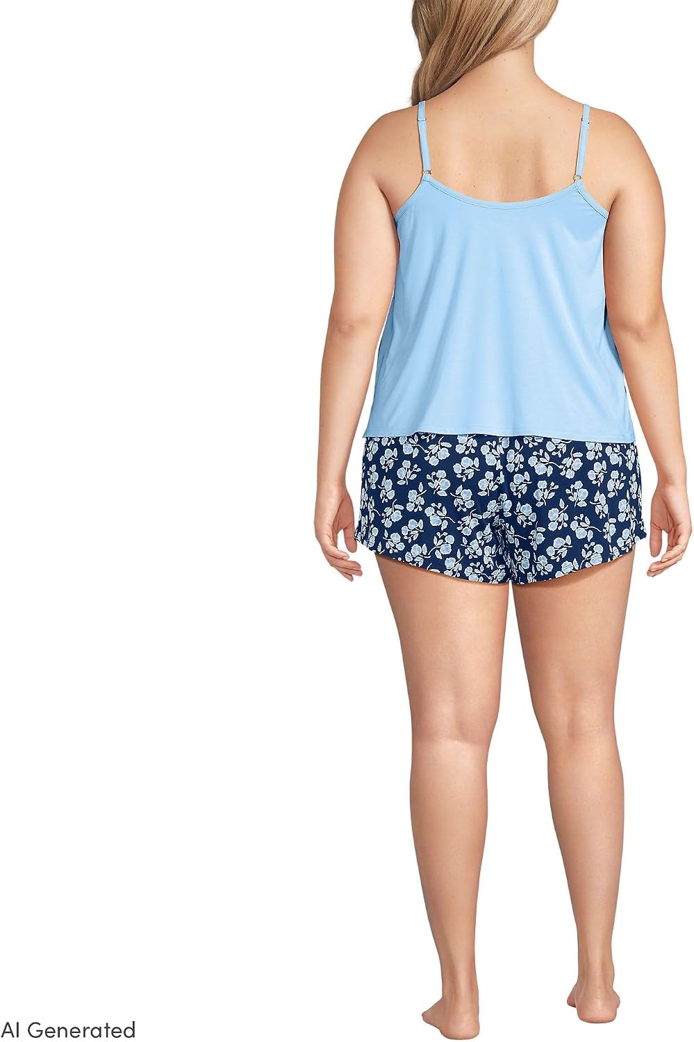 image:imageWomens Cooling 3 Piece Pajama Set Long Sleeve Top Cami and ShortsDeep Sea Navy Blooms