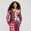 Lands’ End Women’s Long Sleeve Print Flannel Pajama Top(Compass Red Plaid Patchwork)